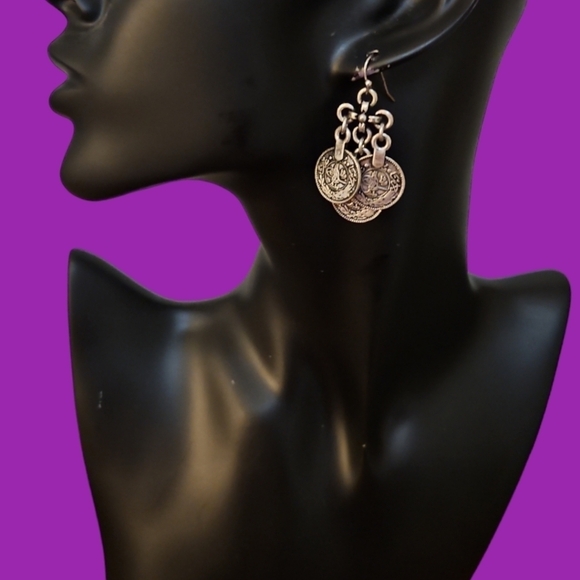 VTG Turkish Coin Gasparilla Castlecore Dangle Hook Earrings - Picture 1 of 4